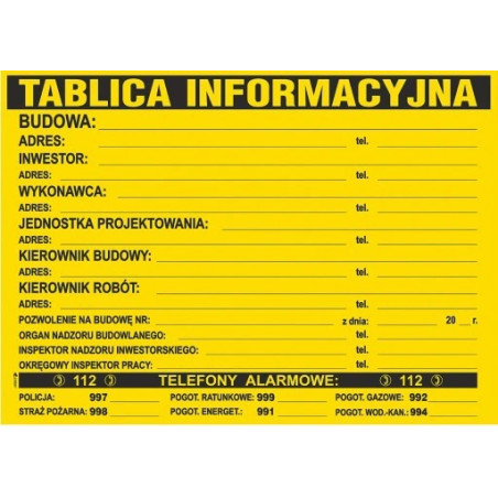 Tablica budow. informacyjna 70X90cm.
